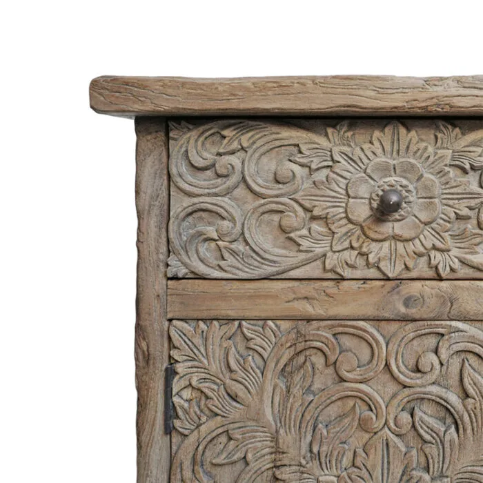 Hand Carved Recycled Teakwood Bedside Cabinet BSTA-0001 - Image 3