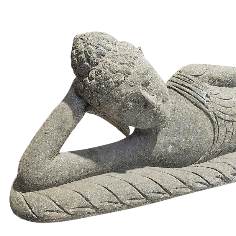 gsta-0003-02 Handcarved Lava Stone Reclining Buddha Statue GSTA-0003 - Image 2
