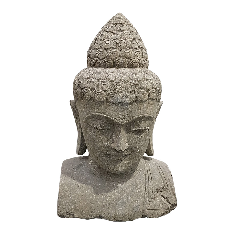 gsta-0004-01 Handcarved Green Stone Buddha Head Bust GSTA-0004 - Image 1